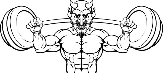 Devil Weight Lifting Body Builder Sports Mascot