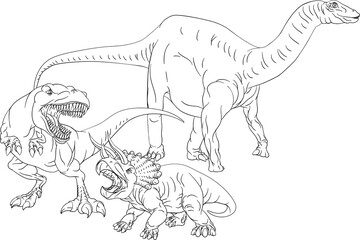 Coloring Book Page Dinosaurs In Outline