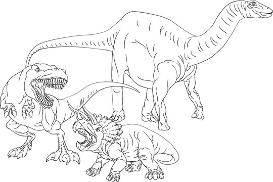 dinosaurs line art, t-rex, triceratops, apatosaurus clip art preview