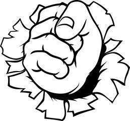 Fist Hand Punching Through Wall Cartoon