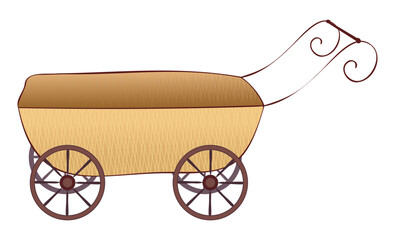 an old traditional farm cart with a wicker basket for transporting products, vegetables, fruits and other goods