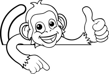 Monkey Cartoon Animal Pointing Thumbs Up Sign