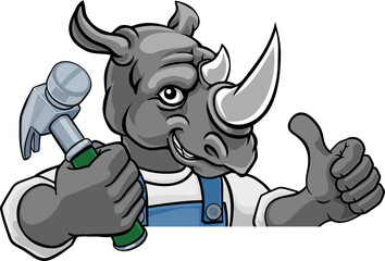Rhino Carpenter Handyman Builder Holding Hammer