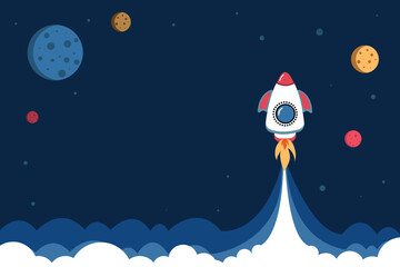 Spaceship rocket illustration with copy space for your text in cartoon style