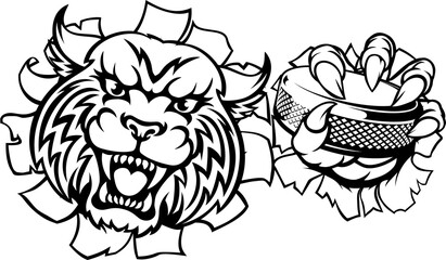 Wildcat Ice Hockey Player Animal Sports Mascot