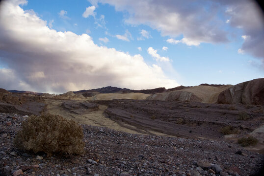 Layered and textured rocky landscape, Zabriskie Point, Death Valley.