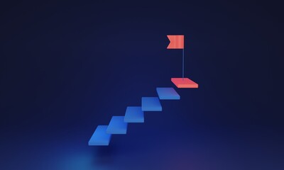 Growth ladder leading up to success, symbolizing career progress, 3D concept. Each step represents an achievement on the path to reaching the top. Direction for personal and professional development.