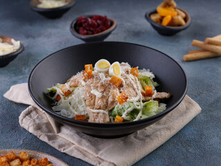 Grilled Chicken Caesar Salad with Thyme, White Background, with clipping path included (TR: Kekikli Izgara Tavuk Sezar Salata )