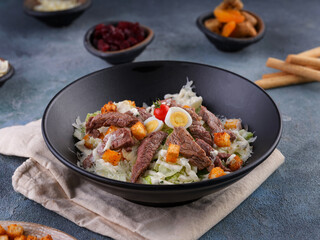 Grilled Chicken Caesar Salad with Thyme, White Background, with clipping path included (TR: Kekikli Izgara Tavuk Sezar Salata )