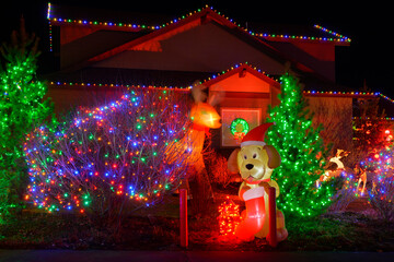 Christmas decorations at residential home, Bend,Oregon,USA