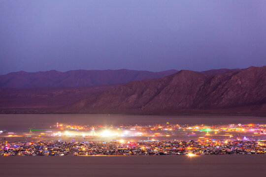 Black Rock City (Burning Man) 2011 viewed from a mountaintop on the side of the playa