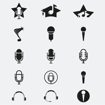Collection set of music vector logo monogram template, music school, star music logo, microphone logo - Vector illustration.