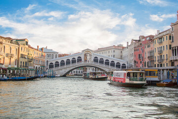 Beautiful view of the Rialto bridge and the Grand Canal, Venice, Italy
