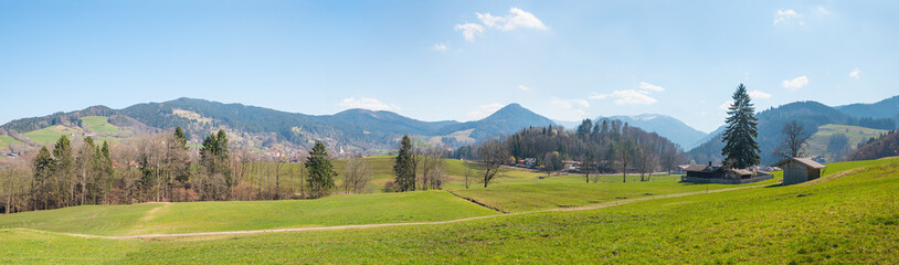 panoramic spring landscape Schliersee area, upper bavaria