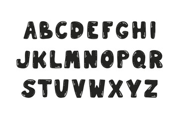 Hand drawn alphabet style. Vector illustration of Latin letters in black on white background