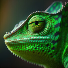 Close up of a green chameleon. Generative AI.