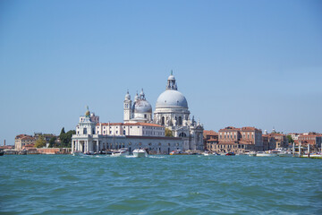 Beautiful views of Santa Maria Della Salute and the Venetian lagoon in Venice, Italy