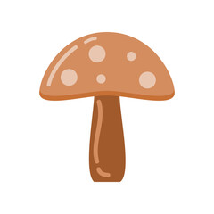 Brown cute mushroom cartoon drawing doodle icon on white background flat vector design