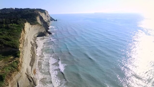 Drone Video Logas Peroulades Cliffs Ocean North Corfu