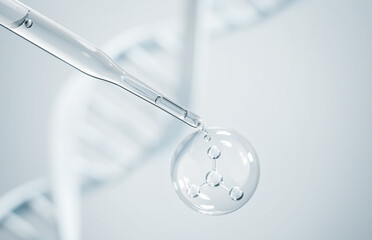 Cosmetic pipette with Cosmetic Essence, Liquid drop on a white background, 3d rendering.