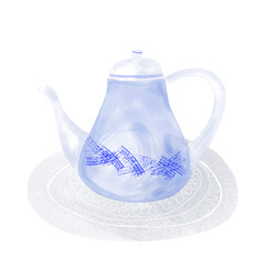 Blue pastel teapot on white background. 
