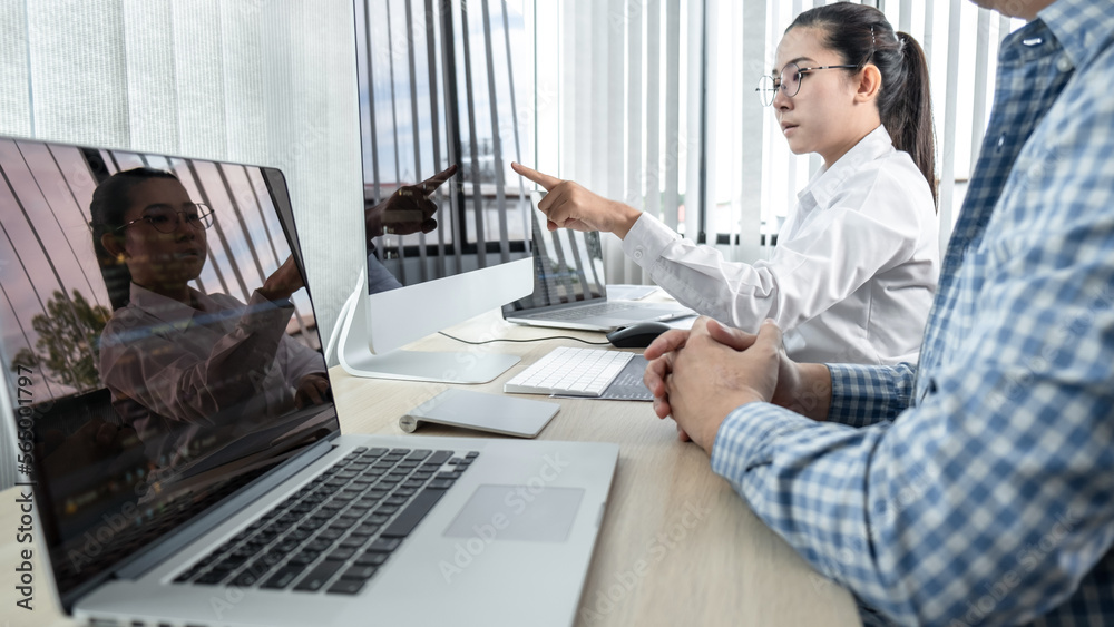 Leinwandbilder Team of two professional programmers working on website projects in software development and making coding and typing data code password security in office