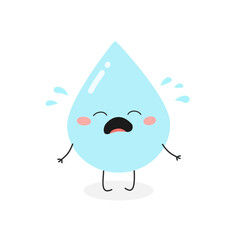Crying cartoon water drop character vector illustration