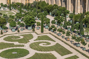 Palace Versailles was a royal chateau, 20 kilometres southwest of centre of Paris. Orangerie Parterre (1684 - 1686) in Versailles palace. VERSAILLES, FRANCE.