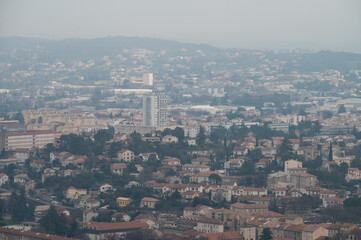 Ales, Occitanie, France, Aerial view over residential areas of the city