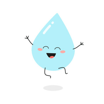 Cheerful cartoon water drop character happy jumping