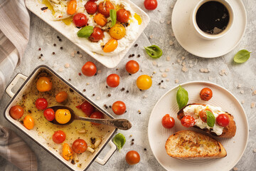 Lunch idea - burrata cheese with baked tomatoes and toasts.  