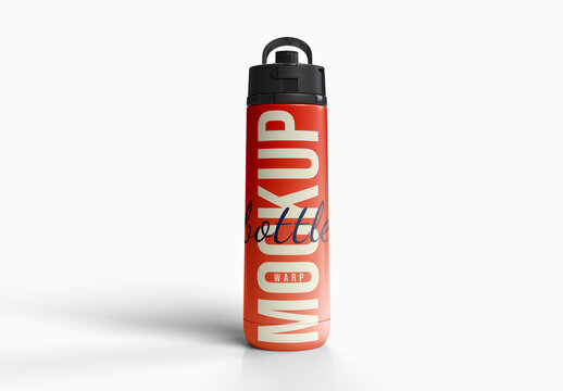 Sports Water Bottle Mockup &ndash; Minimalist Fitness Drinkware Presentation with Bold Red Label &ndash; Clean White Background Scene