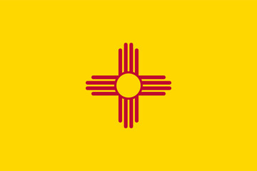 Flag of New Mexico state (United States of America, U.S.A. or USA, North America) The ancient Zia sun symbol in red on a field of yellow
