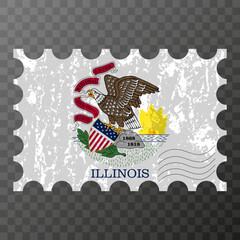 Postage stamp with Illinois state grunge flag. Vector illustration.