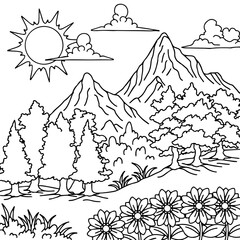 Fototapeta premium Design Nature Landscape Outline Coloring Page