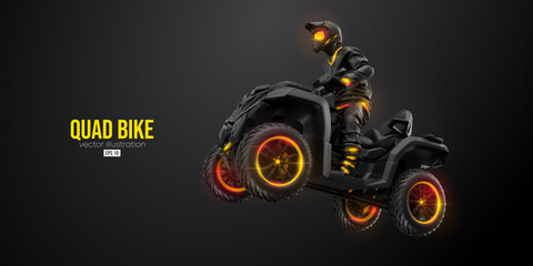 Abstract silhouette of a ATV Quad bike, All-Terrain vehicle, isolated on black background. Rider jumps on quad bike. Vector illustration
