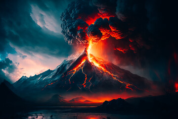 The image showcases the raw power and energy of a volcanic eruption - obrazy, fototapety, plakaty
