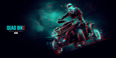 Abstract silhouette of a ATV Quad bike, All-Terrain vehicle, isolated on black background. Rider jumps on quad bike. Vector illustration
