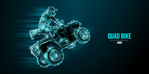 Abstract silhouette of a ATV Quad bike, All-Terrain vehicle, isolated on black background. Rider jumps on quad bike. Vector illustration © Yevheniia