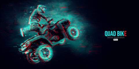Abstract silhouette of a ATV Quad bike, All-Terrain vehicle, isolated on black background. Rider jumps on quad bike. Vector illustration © Yevheniia
