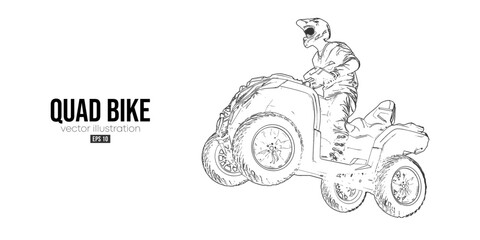 Abstract silhouette of a ATV Quad bike, All-Terrain vehicle, isolated on white background. Rider jumps on quad bike. Vector illustration