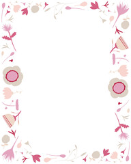 Floral illustrated border or frame in pink and beige - tall or portrait format