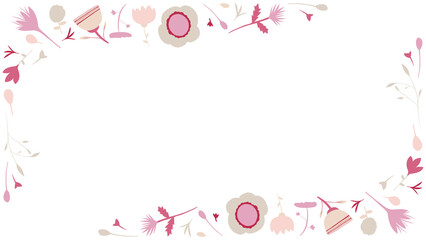 Floral illustrated border or frame in pink and beige - wide or landscape format