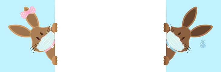 2 Osterhasen Mädchen & Junge Maske Osterei Banner Außen Himmel