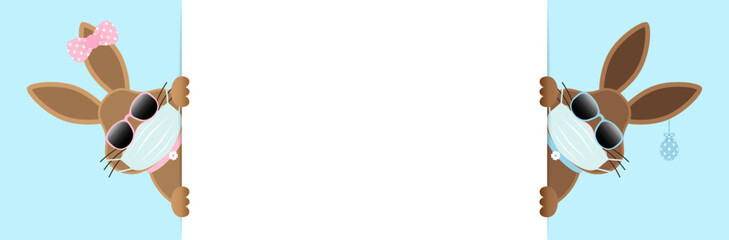 2 Osterhasen Mädchen & Junge Maske Osterei Sonnenbrille Banner Außen Himmel