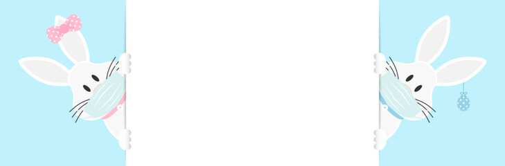 2 Weiße Osterhasen Mädchen & Junge Maske Osterei Banner Außen Himmel