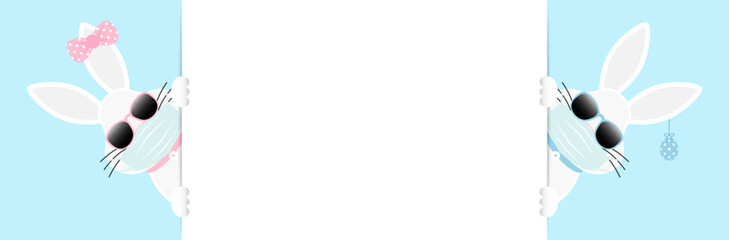 2 Weiße Osterhasen Mädchen & Junge Maske Osterei Sonnenbrille Banner Außen Himmel