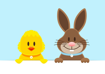 Küken & Osterhase Banner Horizontal Himmel
