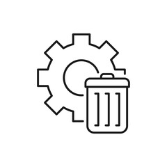 Gear and trash can. Industrial waste icon line style isolated on white background. Vector illustration