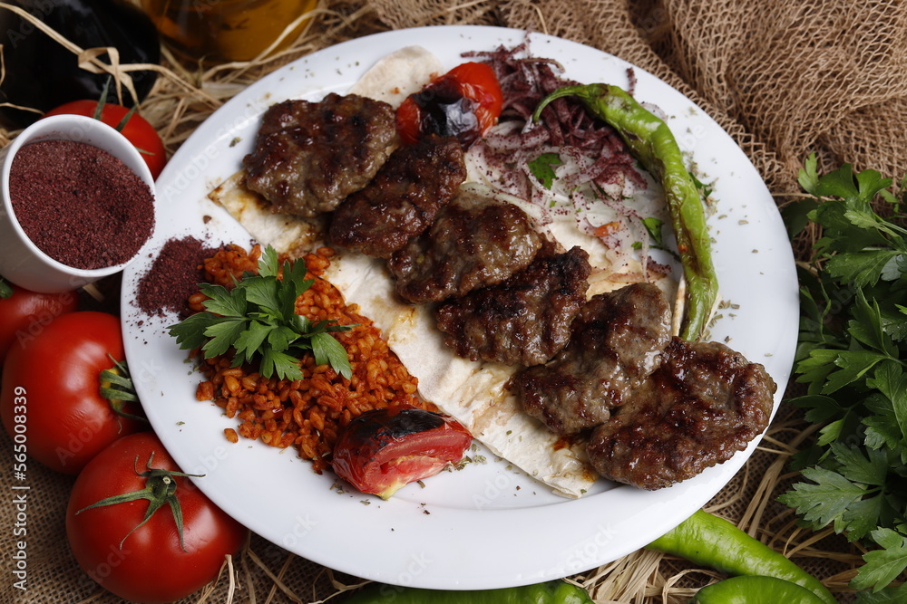 Poster meatballs with vegetables and rice